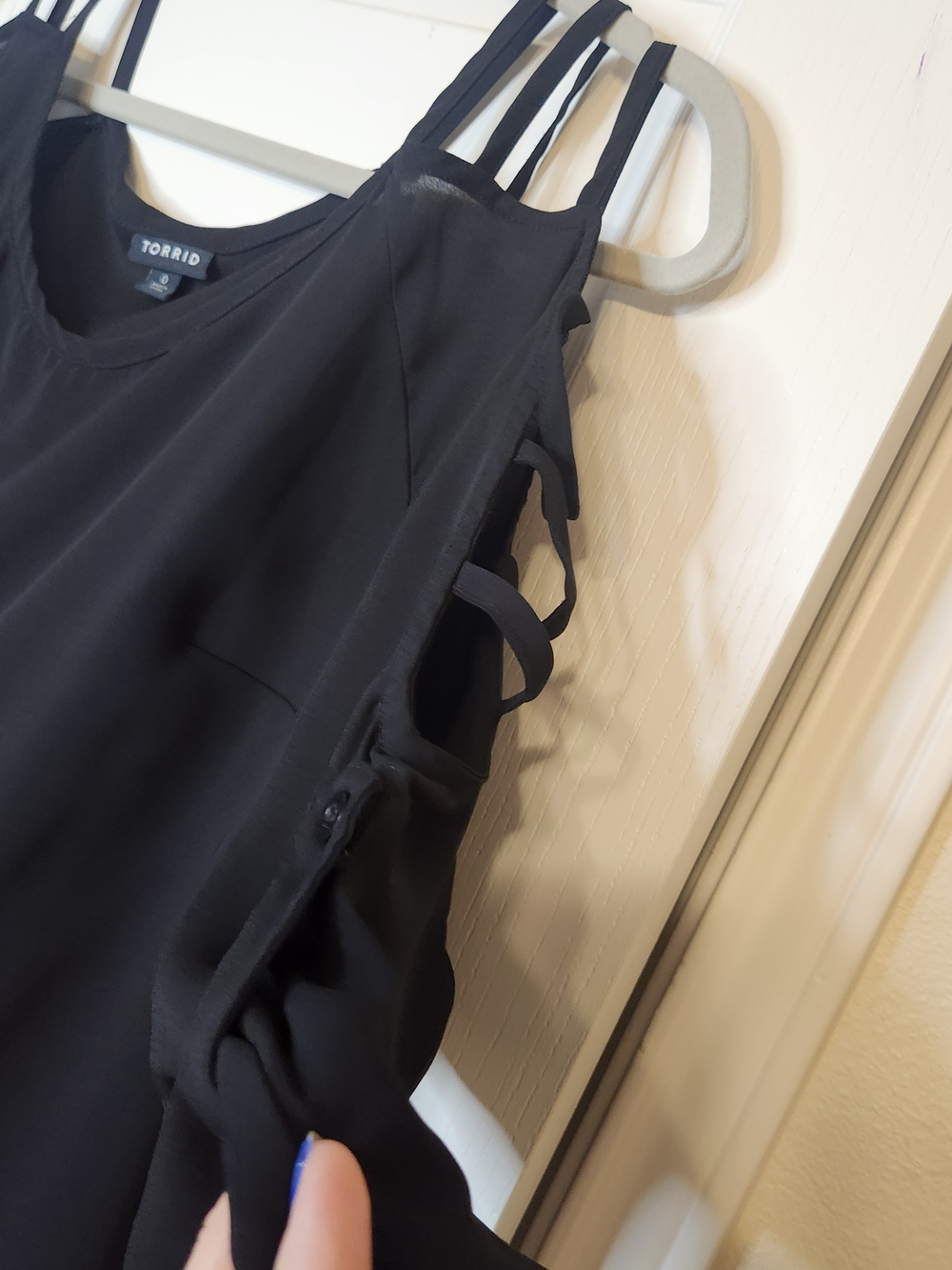 Torrid Black Cold-Shoulder Strappy Blouse - Picture 5 of 9